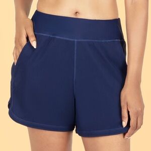 Lands' End Women's UPF Full Coverage Swim Board Shorts - Navy Blue M